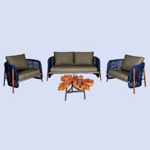 Conjunto de Sofá Belga composto por um sofá de 2 ou 3 lugares, 2 poltronas e mesa de centro em madeira Cumarú.